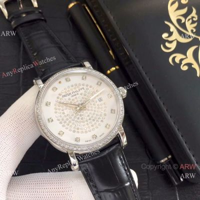Patek Philippe Calatrava Diamond Watch - SS Black Leather Band